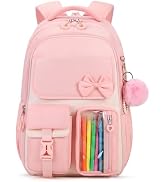ASKSKY Girls Backpack, School Backpack for Girls, Cute Bow Kids Bookbag for Grils Children Teens ...