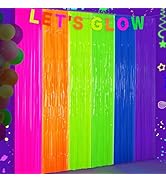 Glow in The Dark Tinsel Curtains 2 Pack - 3.3x6.6ft UV Reactive ?Fluorescent Party Backdrop for N...