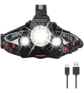 BORUIT Headlamp Rechargeable, 90° Adjustable, Super Bright 4 Modes | LED Head Lights for Forehead...