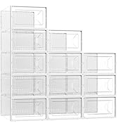 Kuject Large Crystal Clear Shoe Storage Box, Stackable Shoe Organizer for Closet, Space Saving Sn...