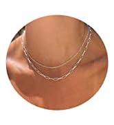 CAROVO Dainty Gold Necklace for Women 14K Plated Layered Chain Necklaces Trible Layering Paper Cl...