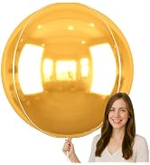 50 Inch Giant Gold Round Foil Balloons, 3Pcs Metallic Gold 4D Ball Balloons for Birthday New Year...