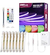 EMITEVER RGB LED Strip Light 16.4ft, Dimmable COB 24V Flexible LED Color Changing Tape Light Kit ...