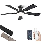 ZMISHIBO 42 Inch Ceiling Fan with Light, App&Remote Control, Flush Mount Low Profile, Dimmable 20...