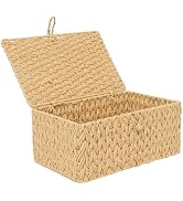 Handwoven Paper Rope Basket with Lid - Natural Storage Basket Organizer for Home, Office, Gift, R...