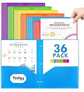 36 Pack 2 Pocket Folders with Clear Front Pocket and 3 Holes Punch, Plastic Folder for 3 Ring Bin...