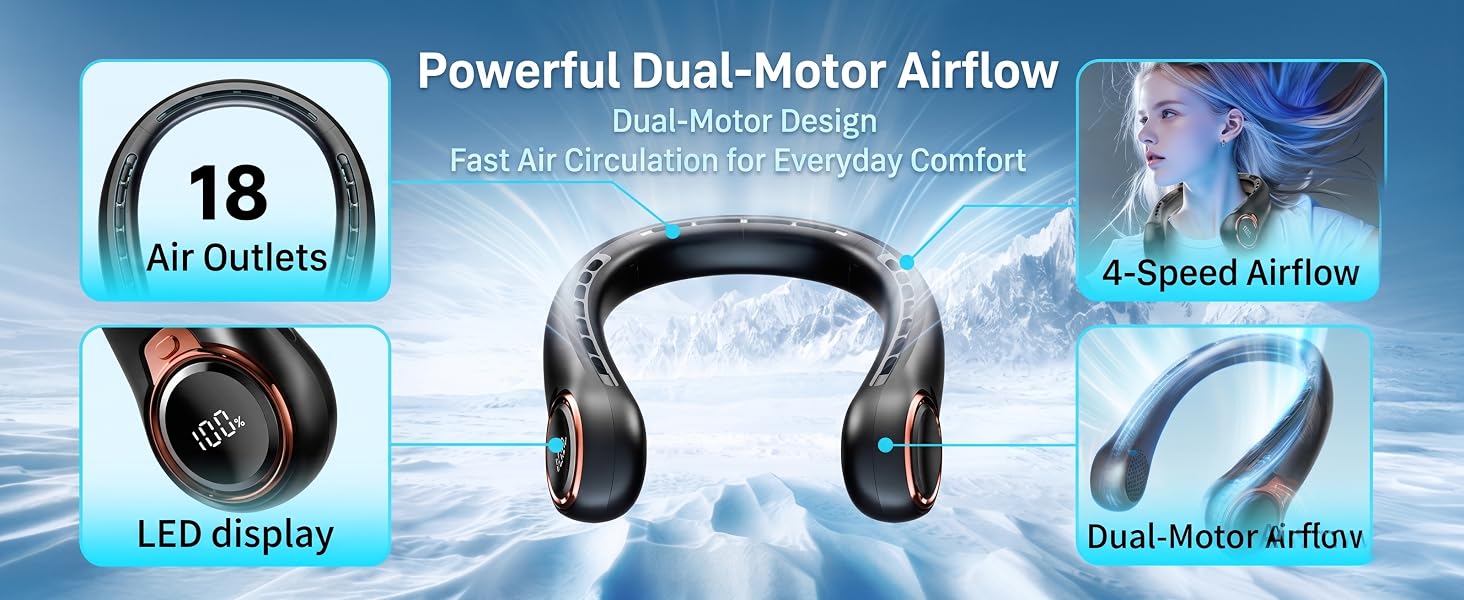 portable neck fan cooling neck fan camping fan neck fans that blow cold air rechargeable neck fan
