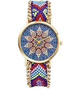 JewelryWe Bohemian Weave Bracelet Watch - Handmade Ethnic Style Adjustable Braided Boho Wristwatc...