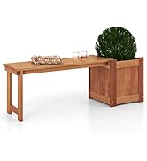 Giantex 2-in-1 Outdoor Bench with Raised Garden Bed, Wood Seat with Teak Oil Finish, Planter Box ...