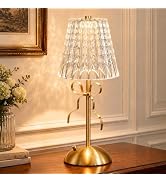 Cordless Crystal Table Lamp,Cute Gold Bow Lamp,Rechargeable LED Desk Lamp with Acrylic Lampshade,...