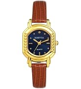 JewelryWe Women's Ultra-Thin Square Watch: Gold Case Black Dial Analog Quartz Adjustable PU Leath...