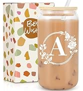 Birthday Gifts for Women, Monogrammed Initial Glass Cup Personalized Gifts for Women, 16oz Glass ...