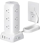 Power Strip Tower, SUPERDANNY 12 Outlets with 35W USB(2 USB-A & 2 USB-C) Charging Station, 1625W/...