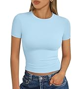 Trendy Queen Womens Short Sleeve T Shirts Summer Crop Tops Basic Slim Fit Gym Workout Y2k Clothes