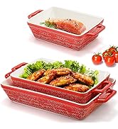 Hacaroa 3 Pack Ceramic Baking Dishes, Rectangular Bakeware with Handles, Elegant Casserole Dish S...