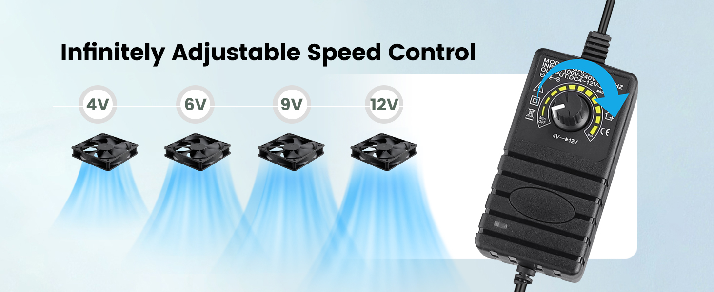 GDSTIME 120mm Computer Fan with Speed Controller, 110V 120V 220V 240V AC, Adjustable Speed Control