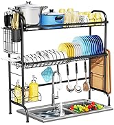 HOWDIA Over The Sink Dish Drying Rack, 3-Tier Stainless Steel Large Over The Sink Dish Rack with ...