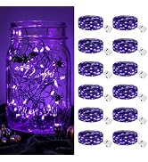 btfarm 12 Pack Purple Halloween Fairy Lights Battery Operated with 3 Modes | 7Ft 20 Led Twinkle L...