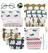 Koogel 10 Packs Canvas Zipper Pencil Bags, 5 Style Pencil Case Pouch Bag Small Cosmetic Makeup Ba...