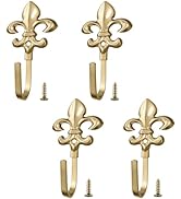 Vintage French Fleur De Lis Wall Hooks 4PACK, Heavy Duty Metal Decorative Coat Hooks & Curtain Ti...
