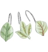 Gibelle 12PCS Leaves Shower Curtain Hooks, Green Plant Leaf Decorative Shower Curtain Hooks Metal...