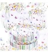 Joyido 60PCS Wildflower Plates Disposable - Floral Plastic Plate - Colorful Spring Party Plate De...