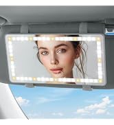 JOYTUTUS Car Sun Visor Vanity Mirror, Car Vanity Mirror With Lights, Makeup Mirror with 3 Light M...