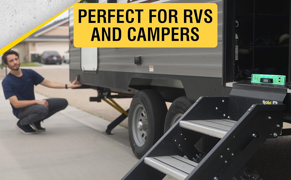 A man using a level for an RV