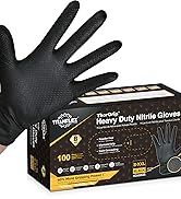 TitanFlex Thor Grip Heavy Duty Black Industrial Nitrile Gloves with Raised Diamond Texture, 8-mil...