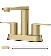BWE Brushed Gold Bathroom Faucets, 4 Inch Centerset Faucet for Bathroom Sink 2 or 3 Hole Basin, 2...