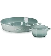 Le Creuset Stoneware Oval Chip & Dip Platter & Mini Cocotte Set, Sea Salt