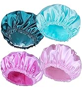 Shower Caps for Women, 4 PCS Elastic and Reusable Bath Caps, Double Waterproof Layers Shower Cap,...