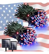 EEW 2pk Red White and Blue Solar String Lights Outdoor Waterproof, Solar Powered LED Patriotic Li...
