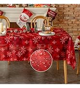 VidaFete Christmas Tablecloth Rectangle Red Table Cloth Polyester tablecloths with Snowflake Patt...