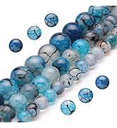 Youngbling Natural Gemstone Beads for Jewelry Making,8mm Dragon Vein Agate Polished Round Smooth ...
