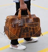Leather Duffle Bags for Men - Handmade Full Grain Leather Weekender Bag with 2 Shoe Compartment, ...