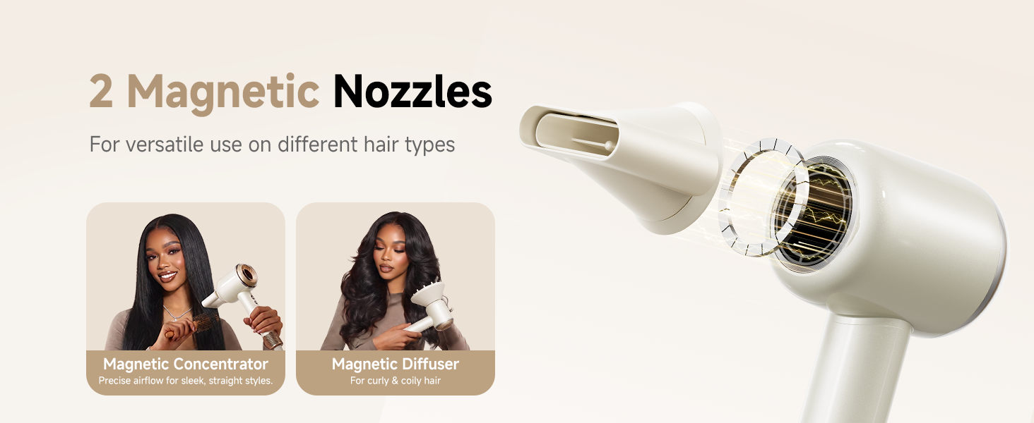 hair dryer with 2 Magnetic Nozzles