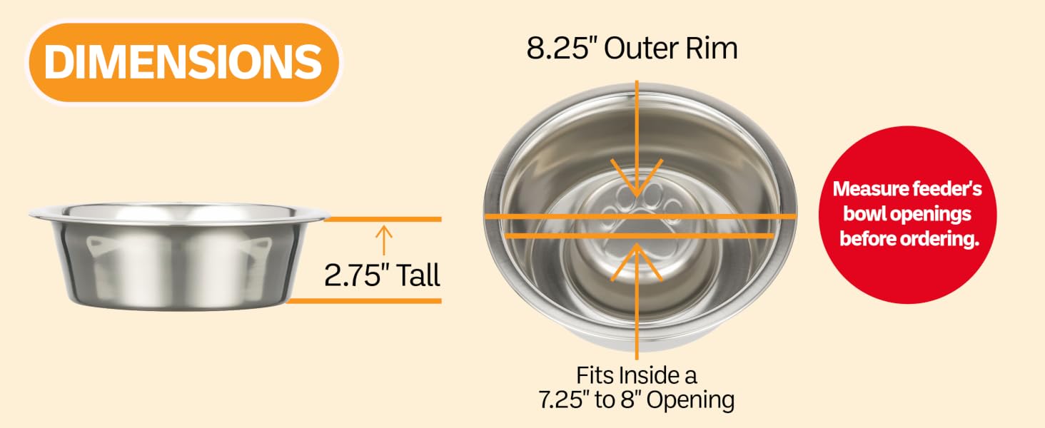 Dimensions of the 3 cup slow feed bowl