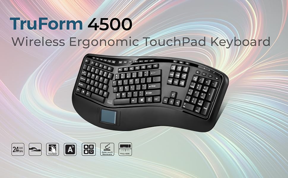 WKB-4500UB 2.4GHz Wireless Ergonomic Touchpad Keyboard