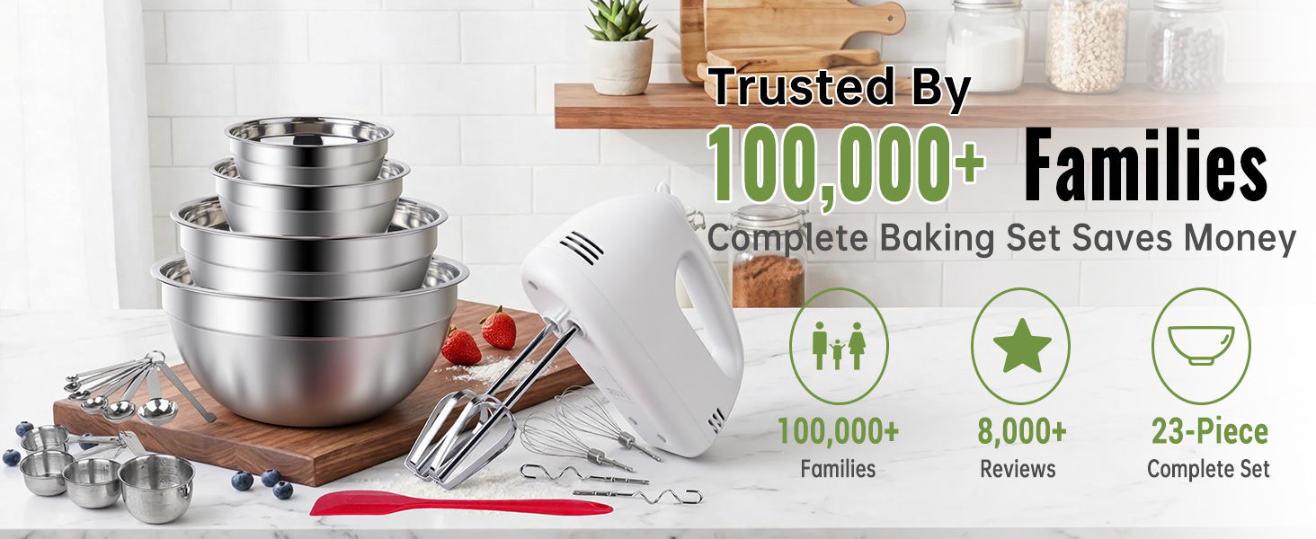 WEPSEN Hand Mixer Electric Mixing Bowls Set