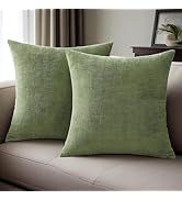 DVLOL Pack of 2 Couch Throw Pillow Covers 18x18 Inch Spring Soft Sage Green Chenille Pillow Cover...
