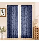 Aiyufeng Sheer Curtains 84 Inches Long for Bedroom, Jacquard Texture Leaf Pattern Light Filtering...