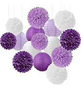 Purple-White Lavender Party Decorations Paper Flowers Lanterns - 15PCS Birthday Graduation Tissue...
