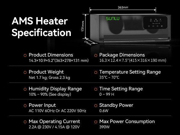SUNLU Official AMS Heater, Support Simultaneous Printing & Drying, Compatible with AMS Gen 1