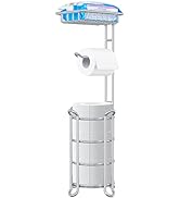 Toilet Paper Holder Stand Bathroom Tissue Dispenser Holders Rack Free Standing with Extra Shelf S...