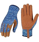 Bamllum Leather Gardening Gloves for Women - Working Gloves for Weeding, Digging, Planting, Rakin...