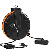 WILAWELS 30 Ft Retractable Extension Cord Reel, 16/3 Gauge SJTOW Power Cord with 3 Electrical Out...