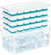 NFK Ice Cube Tray with Lid & Bin - 4 Pack Stackable Silicone Trays for Freezer with Storage Conta...