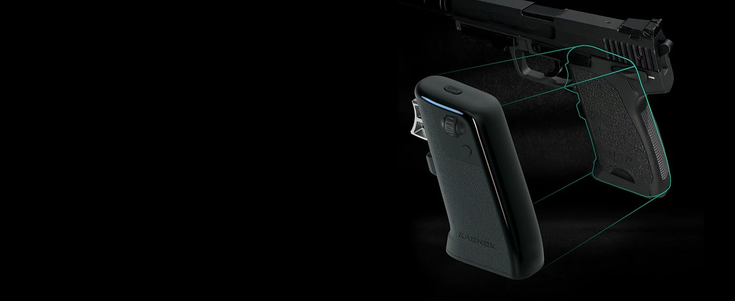 Shape comparison between the RAGNOK FireGrip gaming mouse and a toy-style controller handle.