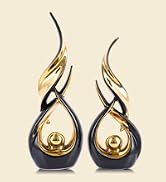 XMGZQ Gold Ceramic Abstract 2 Piece Statue Set,Mid Century Modern Abstract Art Home Decor Statue ...